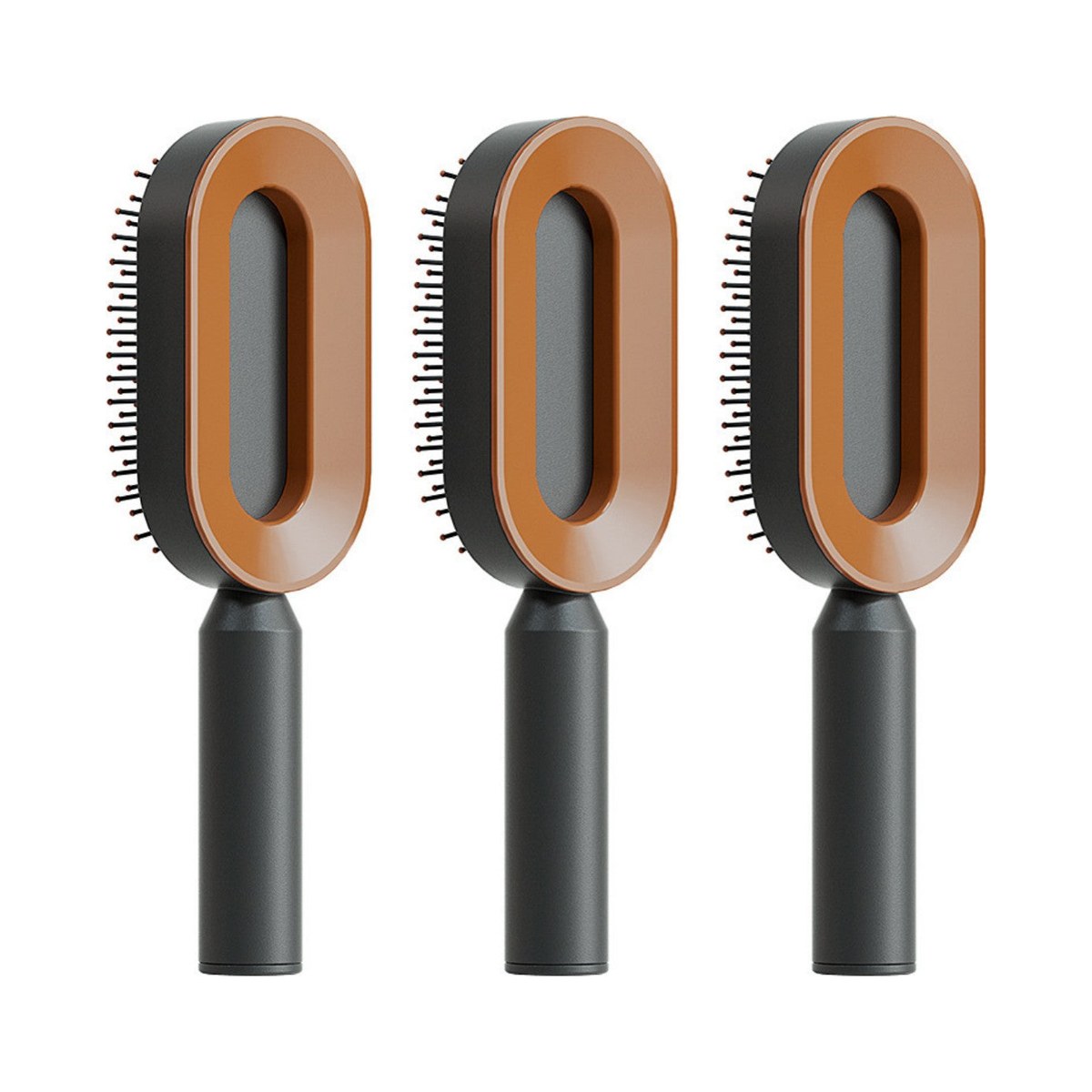 Brosse démêlante autonettoyante NOVIA · Lot de 3 / Marron
